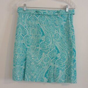 Talbots Aqua Blue Paisley Belted Skirt